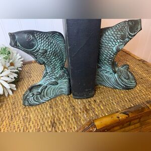 Antique Bronze Japanese Koi Fish Bookends Rare